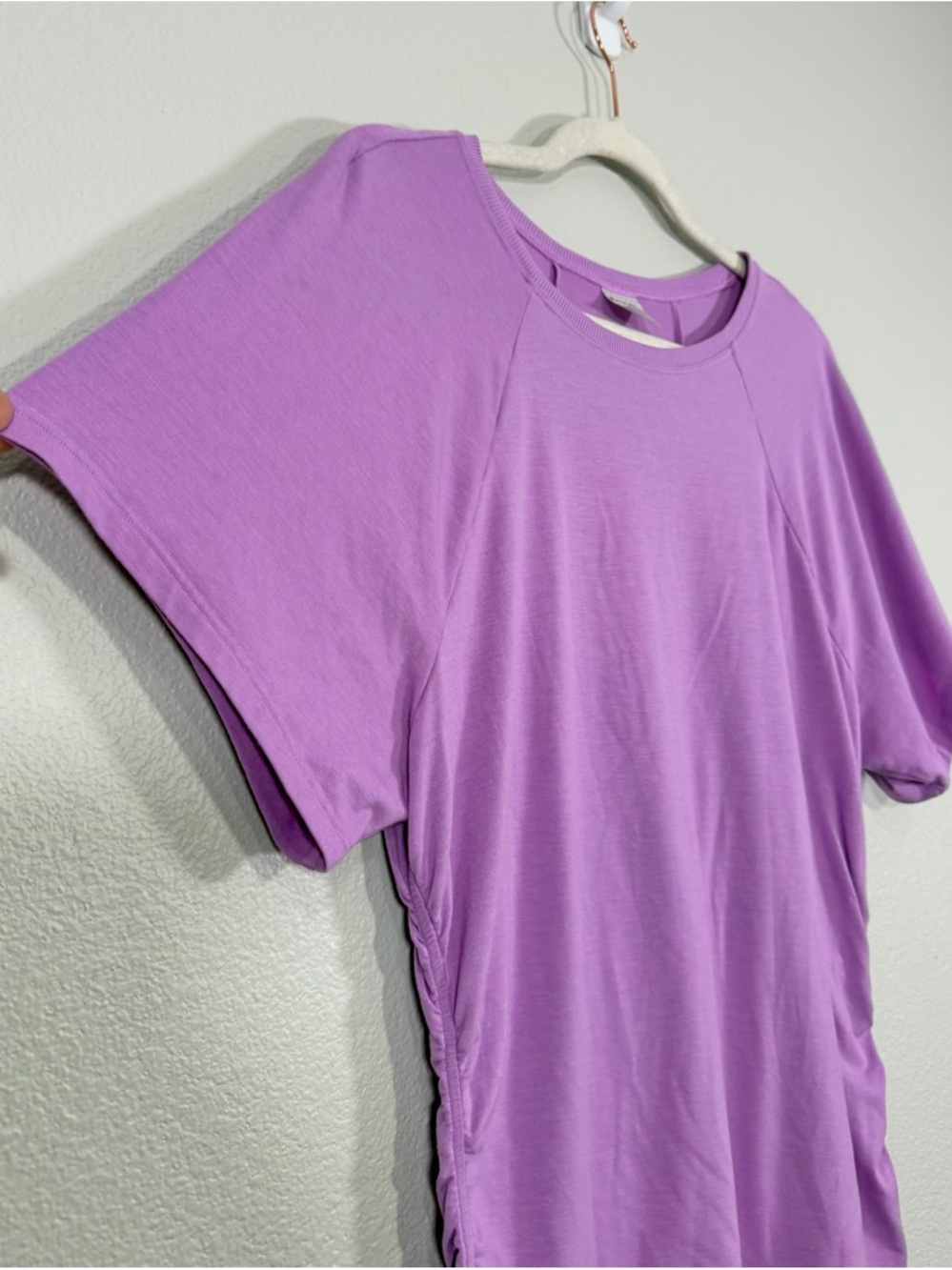 Athleta Shirt Active Performance Short Sleeve Top Side Ruching Purple Women L - Picture 3 of 6